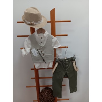 Guy Laroshe Σετ βάπτισης Μπεζ γιλέκο με Λαδί Παντελόνι